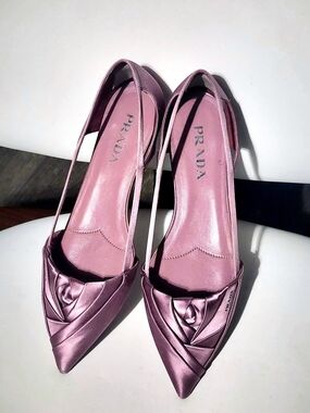 Prada Rose Pink Satin Cutout Pointed-Toe Slingback Ballerina Flats EU 40